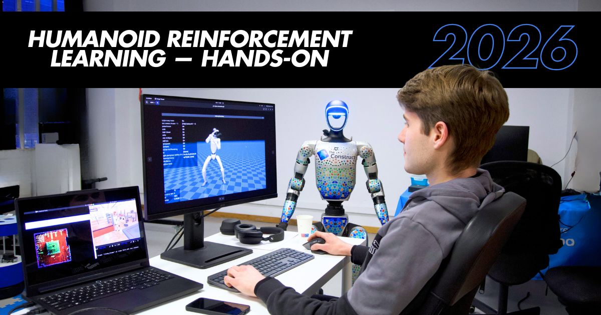 Humanoid robot reinforcement learning training session in lab simulator environment