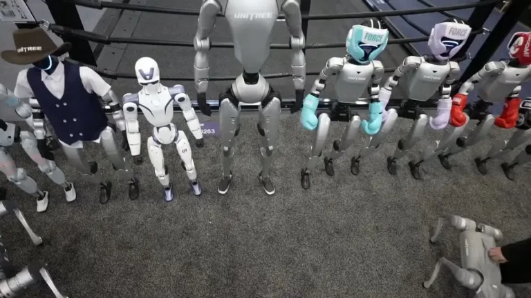 Unitree G1 humanoid robot standing at full height showing hardware components that require equipment protection