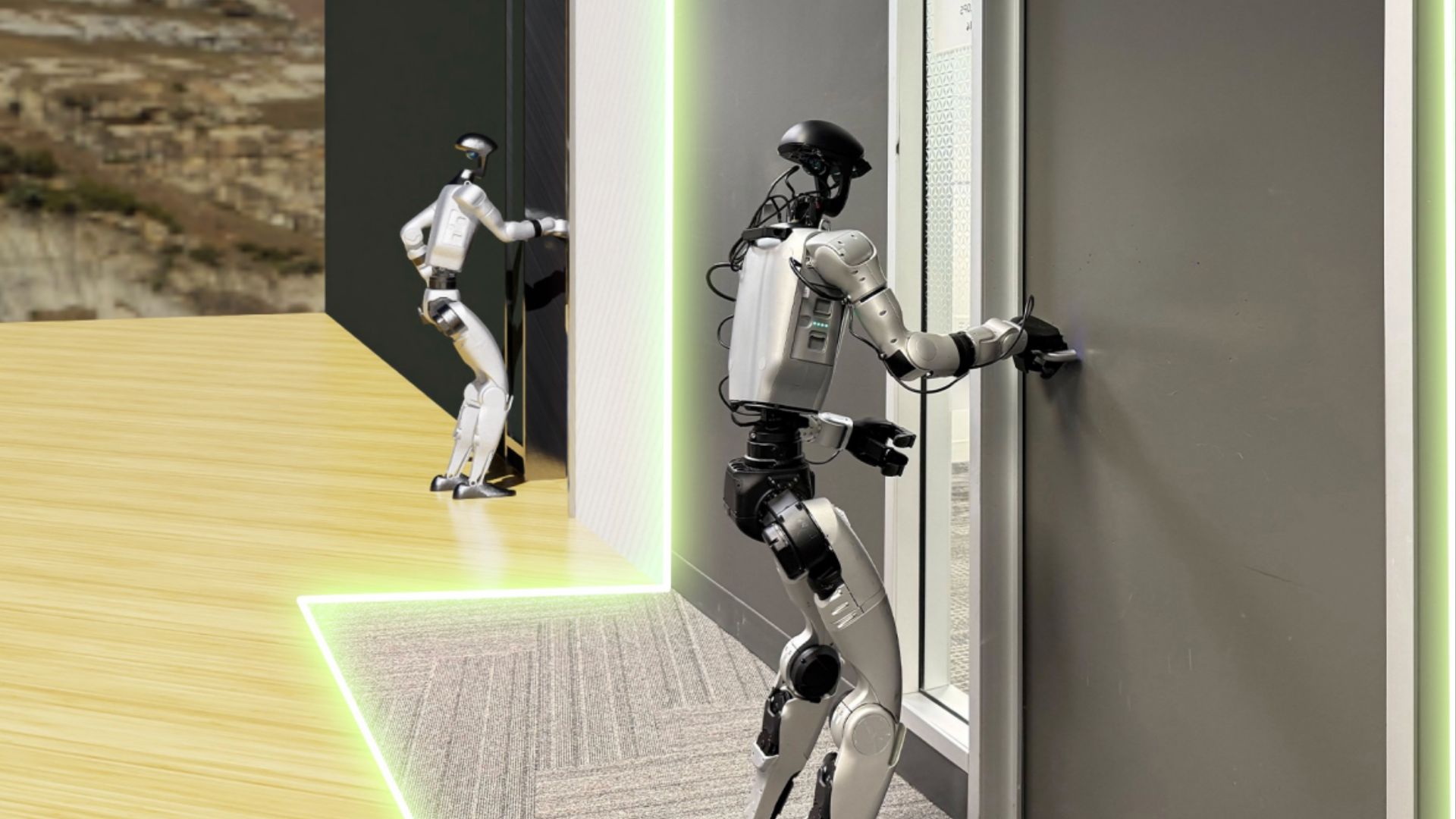 NVIDIA GR00T humanoid robot reaching for door handle - the door-opening challenge for bipedal robots