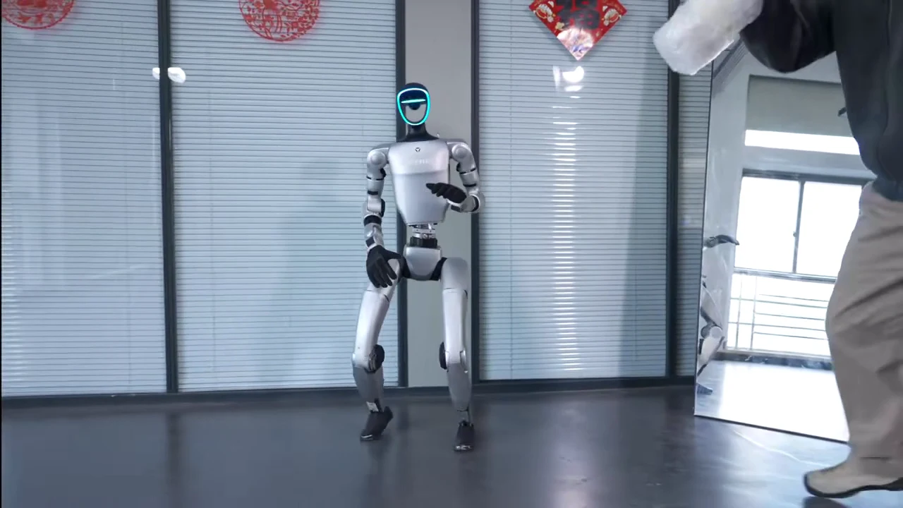 Unitree G1 humanoid robot mirror dance — movement is expressive and fluid, not fixed loops as the myth suggests
