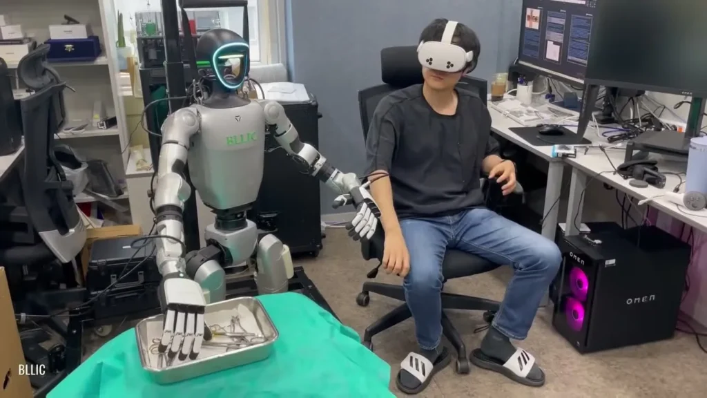 Unitree G1 humanoid robot at full height showing 43 degrees of freedom for research and education use