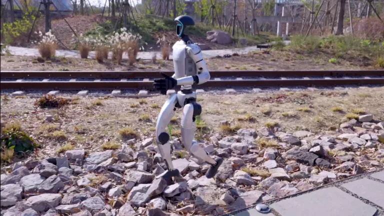 Unitree G1 humanoid robot running on outdoor terrain — multi-day humanoid robot rental keeps the crowd engaged longer