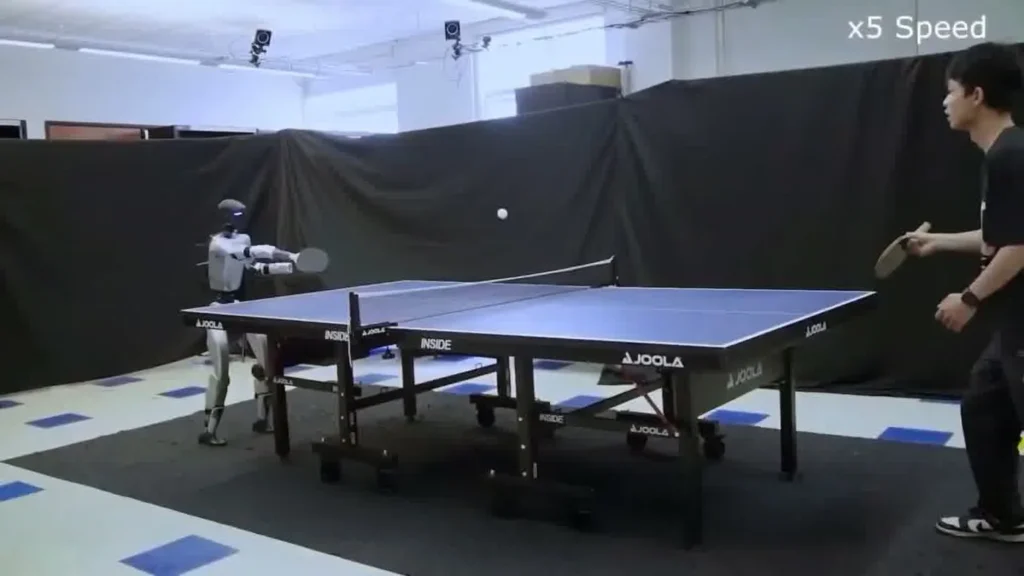 Unitree G1 humanoid robot at an event venue showing the 127cm form factor used by robot rental companies