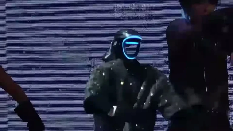 Unitree G1 humanoid robot at a brand activation venue prepared for a product launch with the production crew nearby