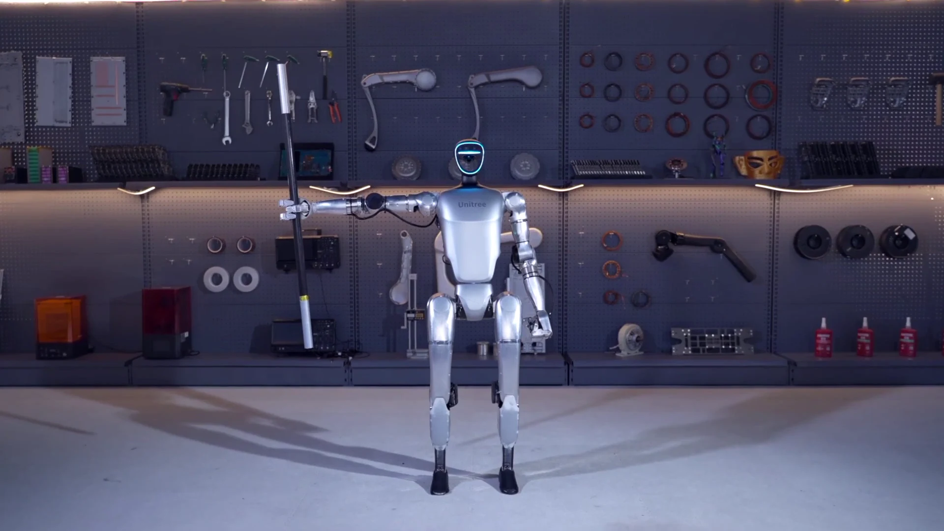 Unitree G1 robot in a pre-event workshop where operators prepare the robot before a confirmed booking