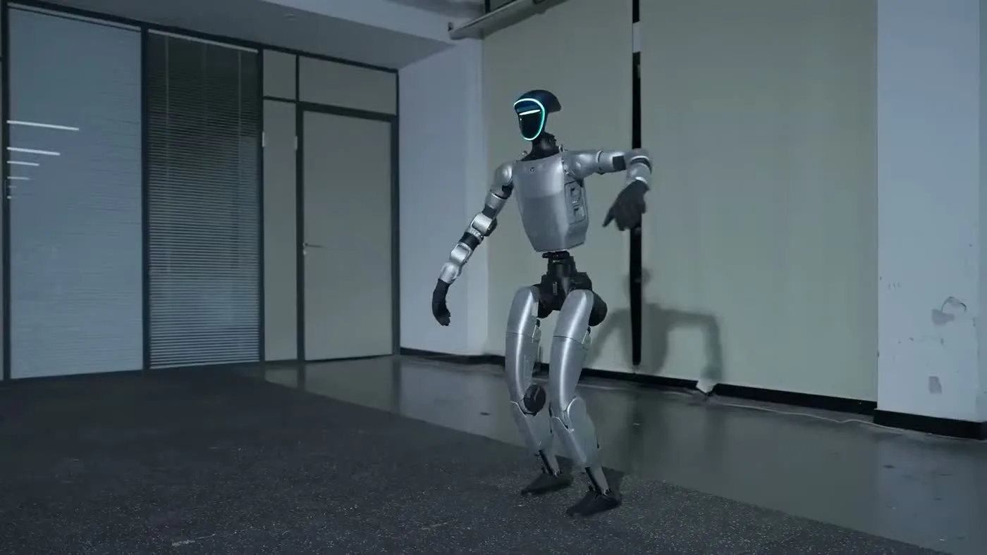 Unitree G1 humanoid robot moving in a bright indoor venue, showing agile capabilities for Canadian event bookings