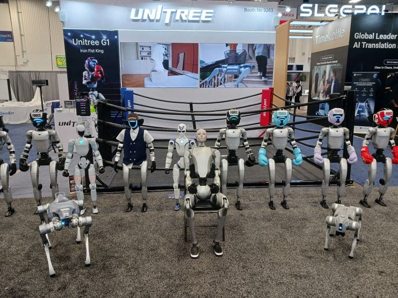 Unitree G1 humanoid robot deployed at a trade show event illustrating the real-world commercial use cases described here