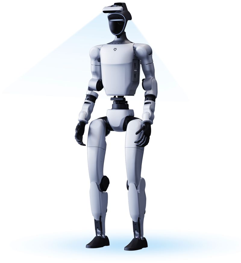 Unitree G1 humanoid robot standing at full height showing complete body proportions and hardware configuration