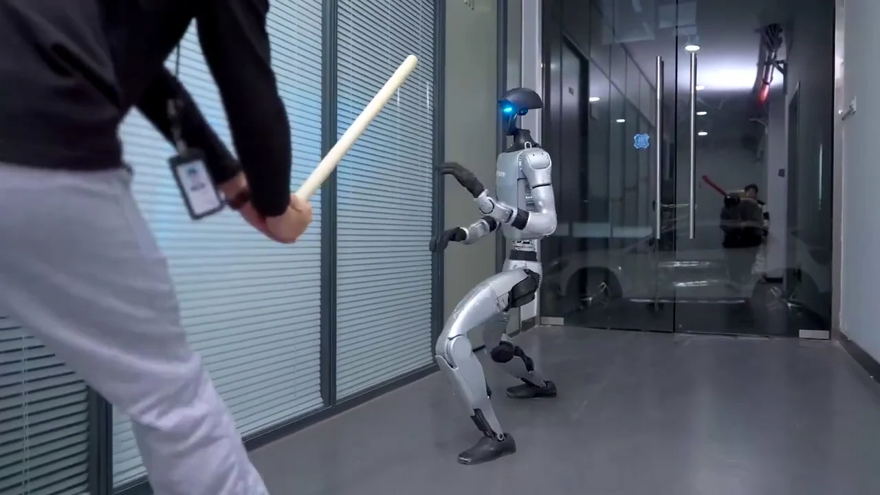 Unitree G1 humanoid robot demonstrating agility and athletic movement through its 41 degrees of freedom