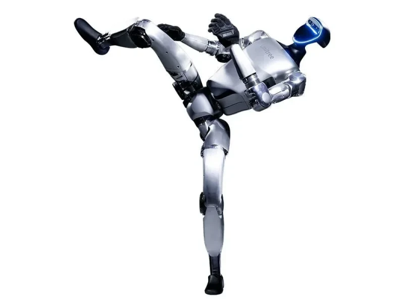 Unitree G1 humanoid robot in dynamic motion - bipedal balance demonstration