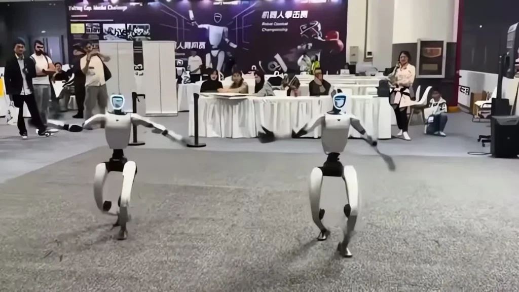 Unitree G1 humanoid robot displayed in an indoor environment showing its complete form factor and mechanical design