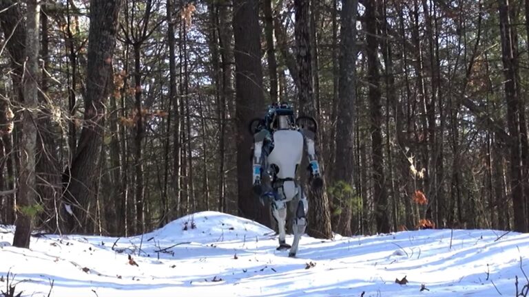 Boston Dynamics Atlas humanoid robot walking - one foot at a time controlled fall